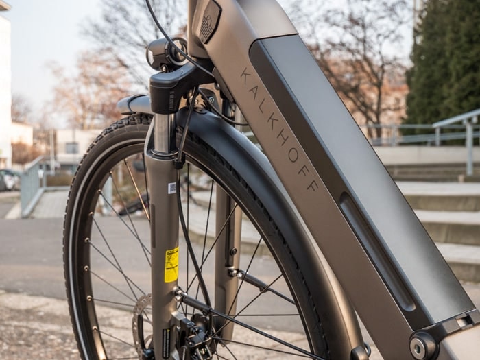 Nahaufnahme des integrierten Akkus am Kalkhoff Endeavour E-Pro 2019 E-Bike.