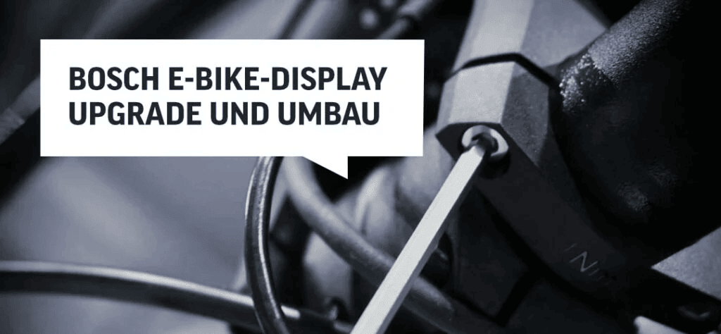 Detailbild von Montage mit Schraubenschlüssel mit Überschrift in einer Textblase: "Bosch E-Bike-Display Upgrade und Umbau"